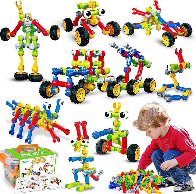 Kids STEM Building Blocks Toys for 4 5 6 7 8+ Year Old Boy Girl Birthday Gift, 186 Pcs Preschool Kindergarten Classroom Must Haves Supplies Educational Stem Bins Age 3-5 4-8 5-7 6-8 8-12 Creative Game