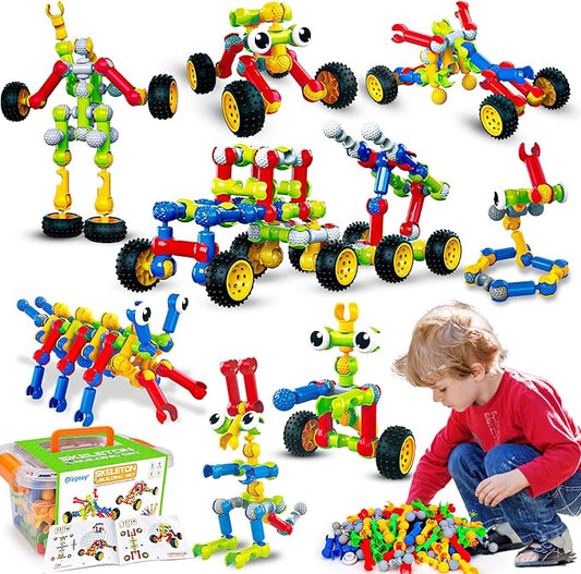Kids STEM Building Blocks Toys for 4 5 6 7 8+ Year Old Boy Girl Birthday Gift, 186 Pcs Preschool Kindergarten Classroom Must Haves Supplies Educational Stem Bins Age 3-5 4-8 5-7 6-8 8-12 Creative Game