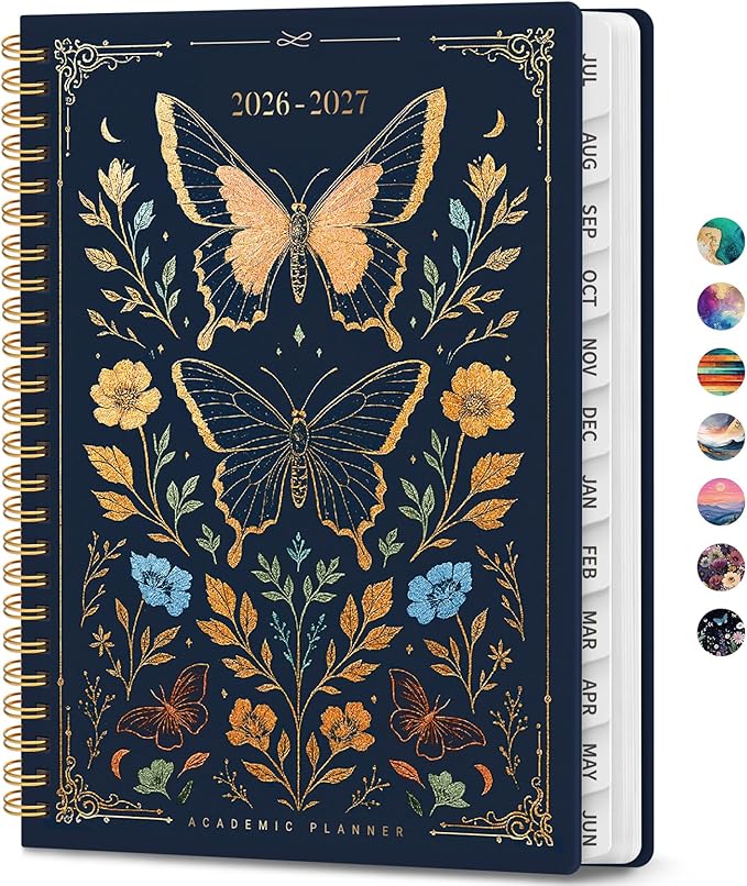 Academic Planner 2026-2027, Weekly and Monthly Calendar Book, July 2026 – June 2027, Hardcover Planner with Tabs, Perfect for Teachers, Students, Women & Men, A5 (6.4" x 8.5") - Golden Butterfly