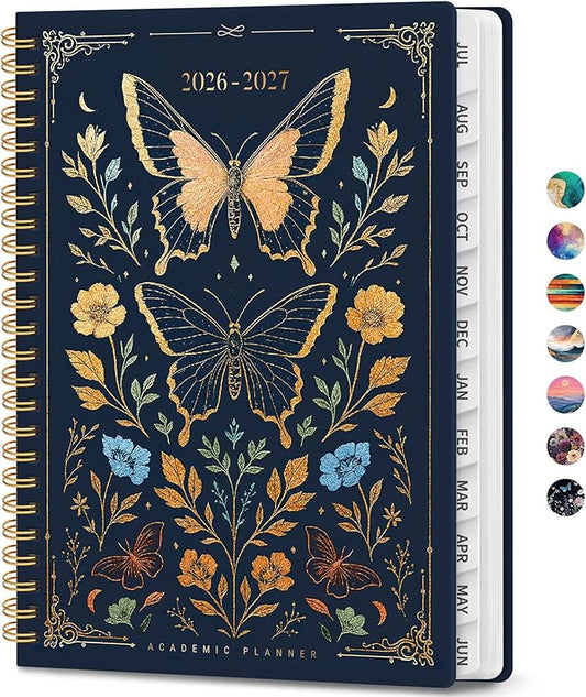 Academic Planner 2026-2027, Weekly and Monthly Calendar Book, July 2026 – June 2027, Hardcover Planner with Tabs, Perfect for Teachers, Students, Women & Men, A4 (8.5" x 11") - Golden Butterfly