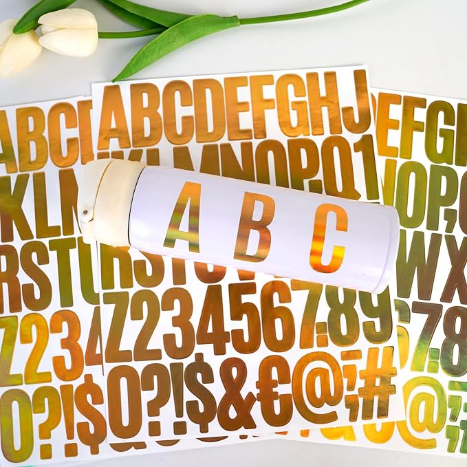 Vinyl Letter Stickers 2 Inch, 8 Sheets Decorative Alphabet Decals, Waterproof Self Adhesive Letters for Gift Wrapping, Wedding Signs, Party Decorations and DIY Crafts (Gold)