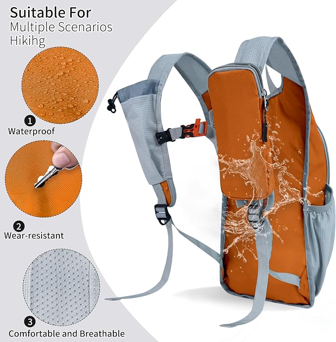 Small Hiking Backpack Packable Lightweight for Women Men | 10L/15L, Hiking Daypack, Foldable, Water Resistan, Ultralight, with Phone Pocket, Travel, Outdoor, Walking