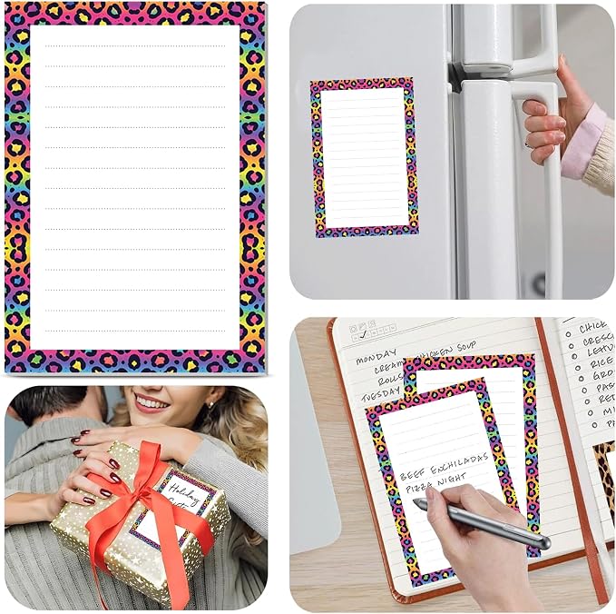 2 Pack Lined Sticky Notes 4x6 in, Cute Self-Stick Notepads with Lines, Large Memo Pads Strong Adhesive for Office, Home Colorful Cute Leopard