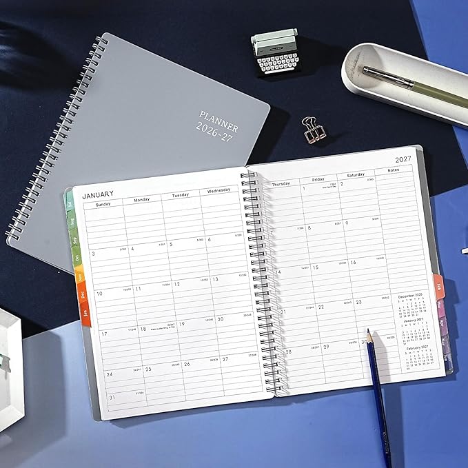 Planner 2026-2027 - Academic Planner from July 2026 - June 2027, 7.7" x 9.8", Calendar Planner 2026-2027, Weekly and Monthly Planner Spiral Bound, Flexible Cover, To-Do List, 12 Monthly Tabs