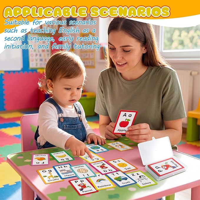 Epakh 26 Pcs Magnetic Alphabet Flash Cards with Storage Box 26 A - Z Letters for Kids, Preschool, ESL, Montessori Learning, Educational Gift for Toddlers, Classroom(Colorful)