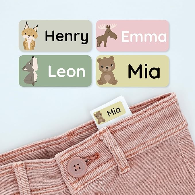 Personalized Name Labels for Kids (60) – Custom Waterproof & Durable Stickers for Clothing, Daycare, Office & School Supplies - Forest Animals