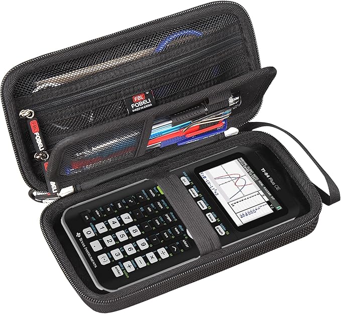 FBLFOBELI Hard Case for Texas Instruments TI-84 Plus CE/TI-84 Plus/TI-83 Plus/Casio fx-9750GIII Color Graphing Calculator, Mesh Pocket for Pens, Cables and Other Accessories (Case Only) (Black)