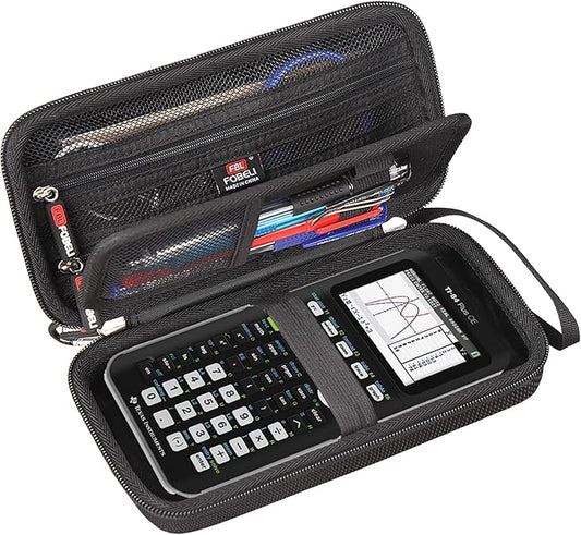 FBLFOBELI Hard Case for Texas Instruments TI-84 Plus CE/TI-84 Plus/TI-83 Plus/Casio fx-9750GIII Color Graphing Calculator, Mesh Pocket for Pens, Cables and Other Accessories (Case Only) (Black)