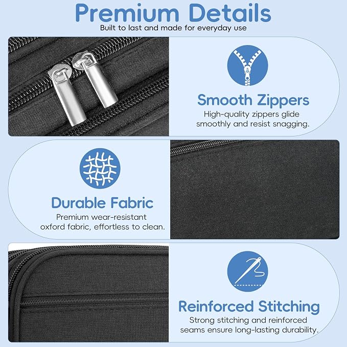Pencil Case Large Capacity, 3 Compartment Black Big Pen Pouch with Zipper | Durable Stationery Organizer, Portable Marker Pen Bag for Teens, College and High School Students, Adults and Teachers
