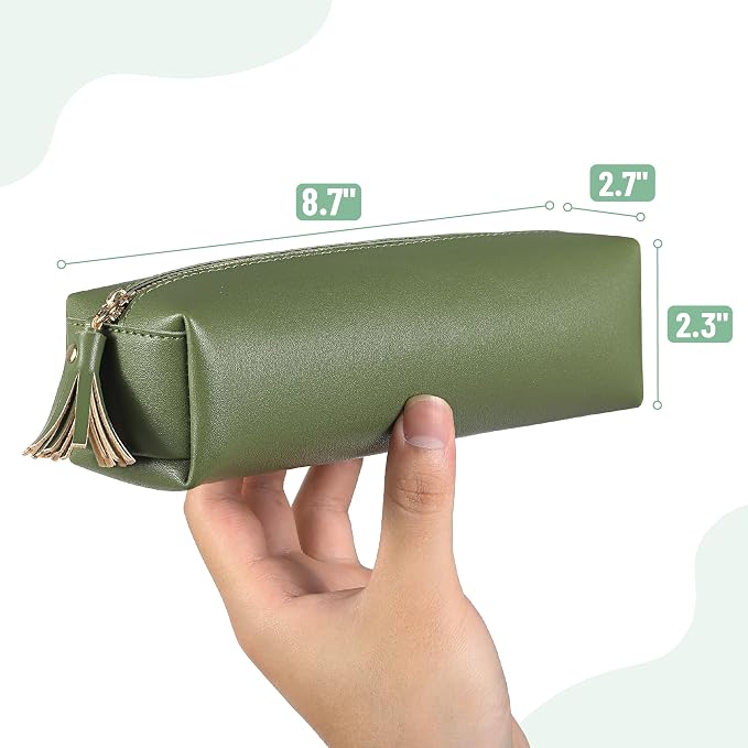 Mr. Pen- PU Leather Pencil Case, Green | Pencil Case Small Pencil Pouch Aesthetic Pencil Cases