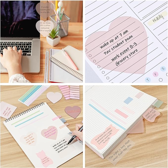 BAYTORY 850 Sheets Transparent Sticky Notes with Permanent Markers, Clear 3 x 3 inch Sticky Note to Post Book Annotation Kit, See Through Self-Adhesive Index Tabs for Bible Journaling (Pink)
