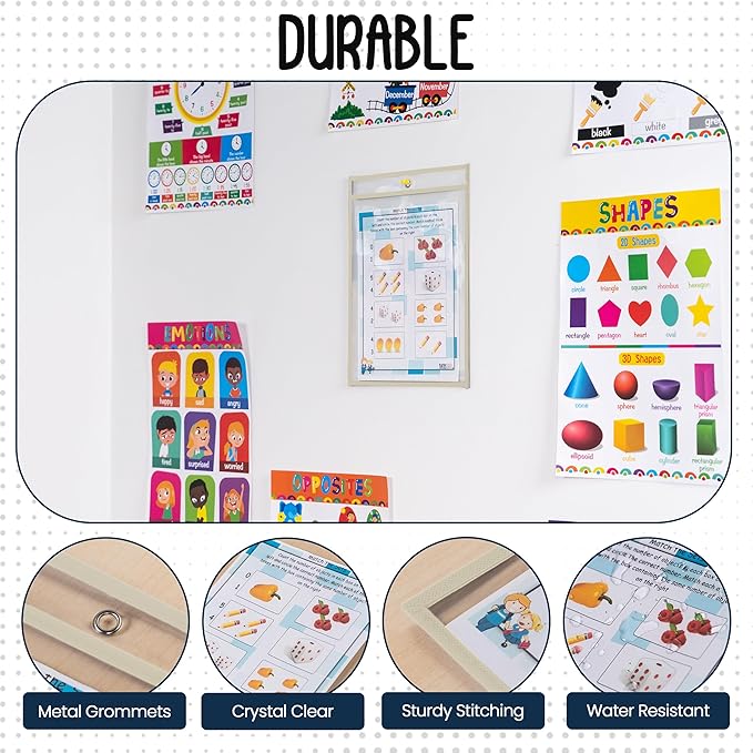 Essex Wares - 6 Pack, Beige, Durable Water-Resistant Dry Erase Pocket Document Protectors, 10" Wide x 13.5" Tall - Dry Erase Clear Plastic Sleeves - Reusable & Easy Erase Plastic Invoice Holders