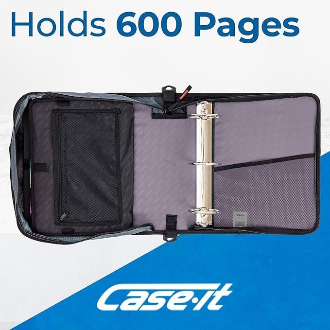 Case-it Mighty Zip Tab School Zipper Binder | 3-Inch O-Rings, 600-Sheet Capacity, 5-Subject Expanding File Folder, Multiple Pockets & Storage Organizer, Shoulder Strap | D-146 Warm Gray