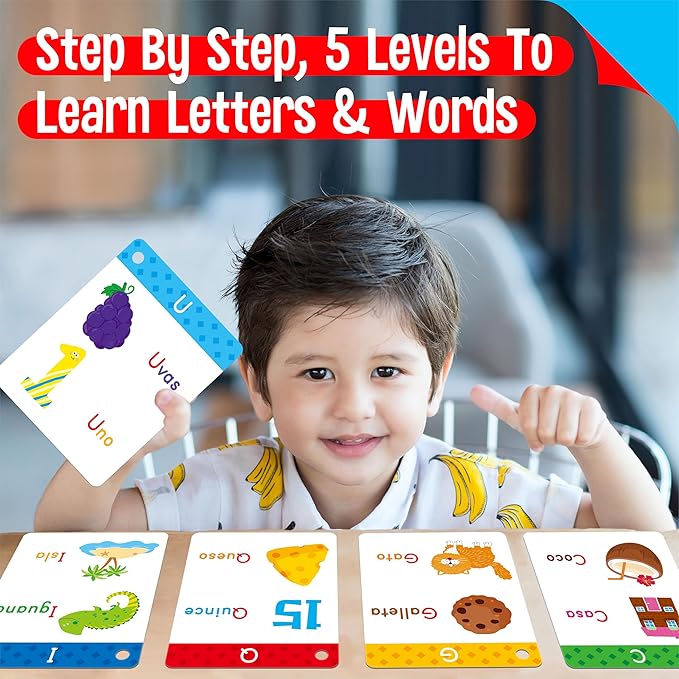54 Spanish Alphabet Flash Cards, Uppercase & Lowercase Letter Cards, Jumbo Size Letter Sounds Flashcards, Letter Recognition Learning for Kids, Toddlers, Classroom, Preschool, Kindergarten