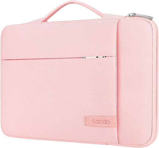 Lacdo 360° Protective Laptop Sleeve Case for 16 inch MacBook Pro M5 Pro/Max A3428 A3429 (2026), M4/M3/M2/M1 A3403 A3186 A2991 A2780 A2485 A2141, 15 inch Surface Laptop 7/6/5/4/3 Computer Bag, Pink