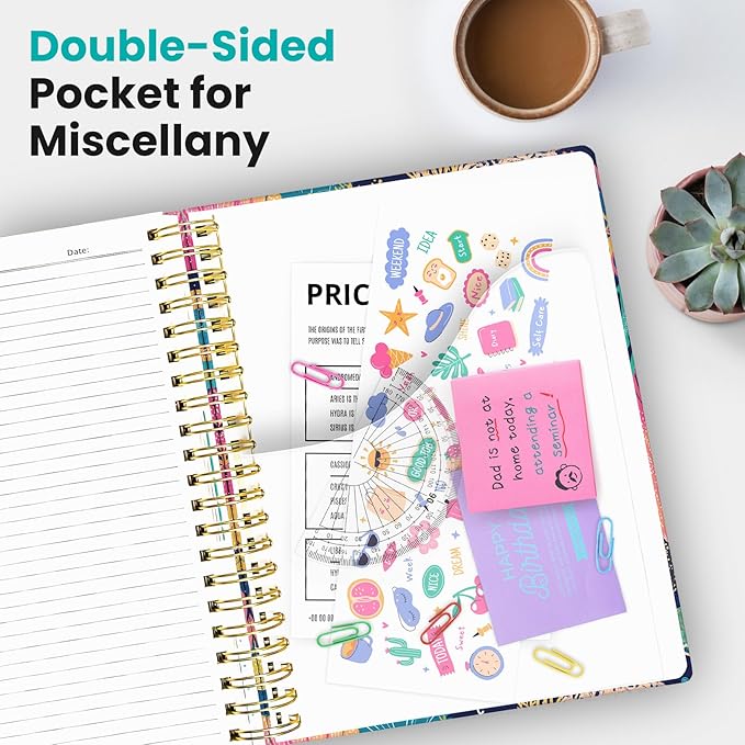 Large Lined Spiral Journal for Women Cute Hardcover 5 Subject Notebook for Work 8.5" x 11" with Removable Dividers & Tabs, College Ruled, 280 Pages Aesthetic Journal for Work, School & Note Taking, Coral Reef