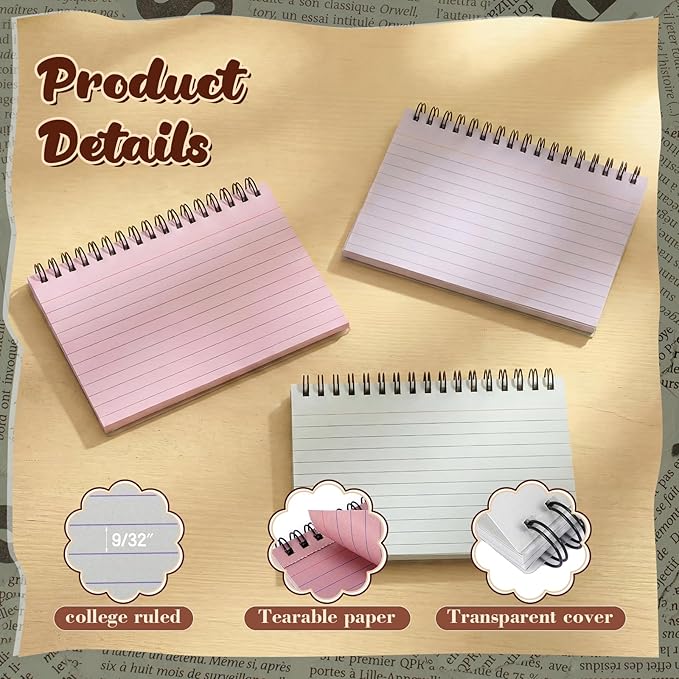 12 Pcs Large Index Cards with Ring Set 4x6 Colored Ruled Notecards with Waterproof Covers Spiral Flashcards for Studying, Learning, College, School, Office, Home Supplies (Morandi)