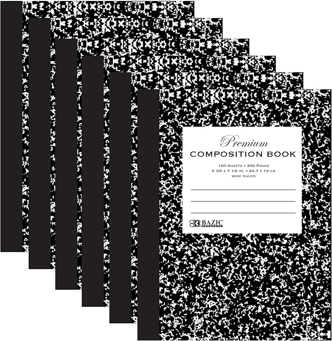 BAZIC PRODUCTS Composition Notebook, 100 Sheets, Wide Ruled, 6-Pk