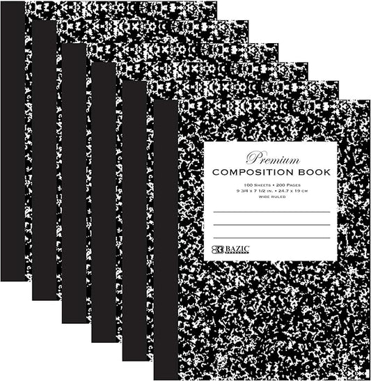 BAZIC PRODUCTS Composition Notebook, 100 Sheets, Wide Ruled, 6-Pk