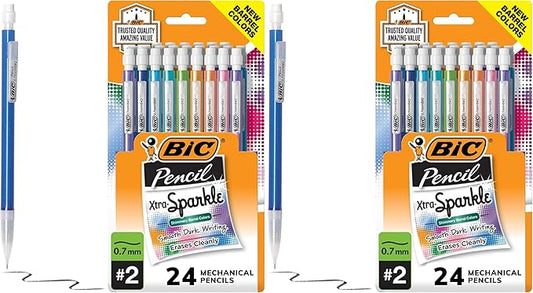 BIC Xtra-Sparkle Number 2 Mechanical Pencils With Erasers, Medium Point (0.7mm), Mechanical Pencils for School Supplies, 24 Count (Pack of 2)