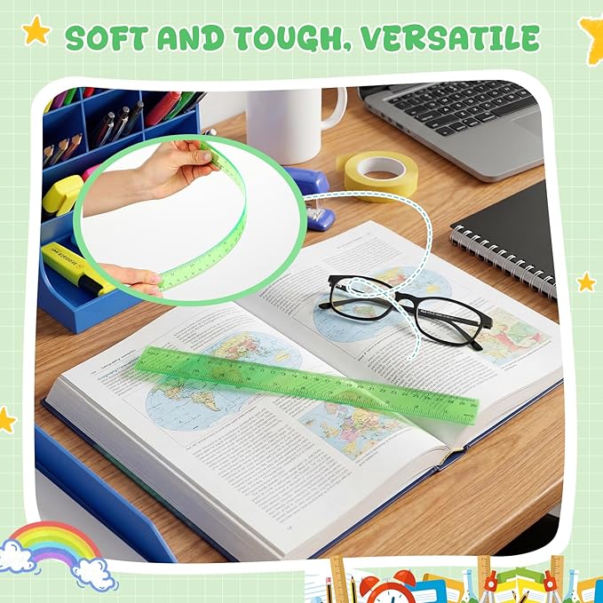 EBOOT 2 Pack Plastic Ruler Straight Ruler Plastic Measuring Tool for Student School Office(Green,12 Inch)