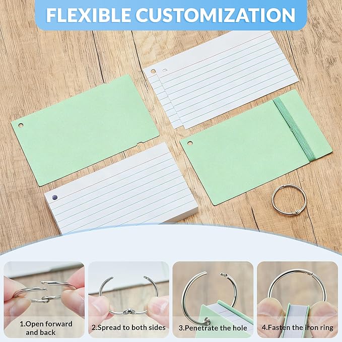 NEEWAY Ruled Index Cards with Ring 3x5 Inches, 200 Count Note Cards Lined, Flash Cards with Rings for Studying, Home and Office (Pastel)