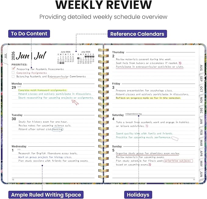 Planner 2026-2027, Monthly and Weekly Academic Planner July 2026 - June 2027, Hardcover Student Teacher Planning Agenda Calendar Book with Tabs, Perfect for Office School Supplies, A5 (6.3" x 8.5") - Lavender Dusk