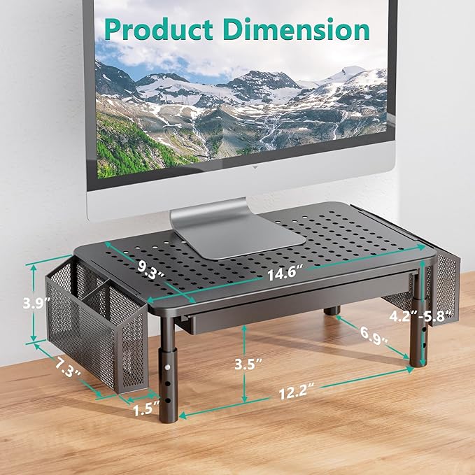 WALI Desk File Organizer, 2 Tier Desktop Paper Letter Tray Organizer with Drawer and Pen Holders, Office Desk Accessories, Laptop Riser for Computer, Laptop, Printer (STT003DH-B), 1 Pack, Black
