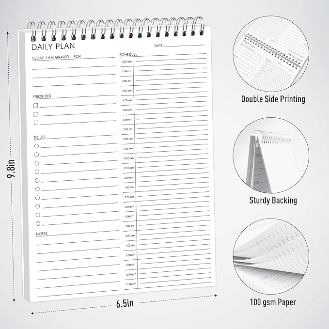 24-Hour Daily Hourly Planner with To-Do List & Priorities - 6.5" x 9.8" Schedule Planner Organizer for Office, School, Family
