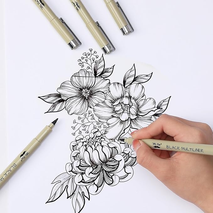 Mr. Pen- Drawing Pens for Artists, 16 Sizes, Black Multiliner, Micro Pens for Drawing