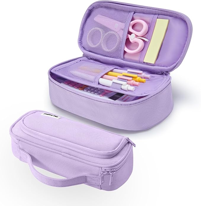 Ralnitote Large Pencil Case for Girls and Boys, Aesthetic Pencil Case Organizer with Handle, Cute Pencil Pouch for School & Office Supplies-Purple