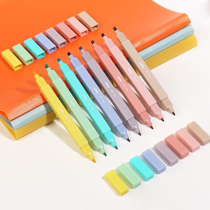 Mr. Pen- Dual Tip Aesthetic Highlighters, 8 pcs, Chisel & Fine Tip, Cute Highlighters Assorted Colors for Journaling, Highlighting, Underlining, Fast Dry, Back to School Supplies