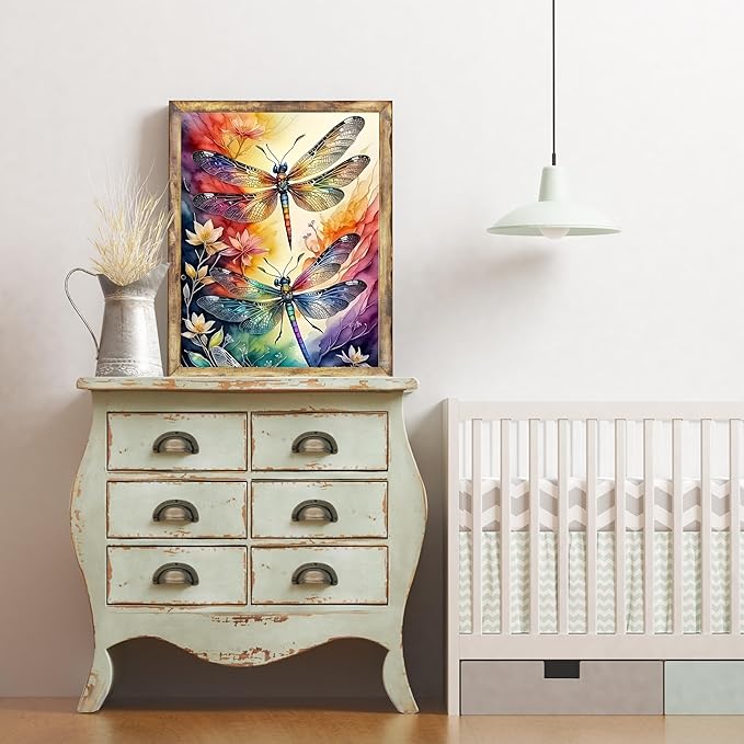 5DDIYART Dragonfly Paint by Numbers for Adults Beginner, Paint by Number Kits on Canvas, Paint by Easy Acrylic Oil Painting Home Wall Decor 12x16inch