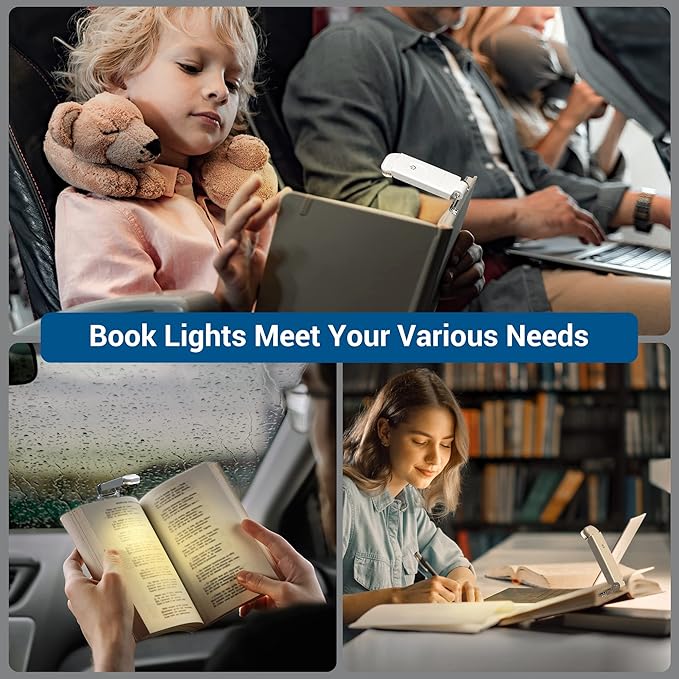 DEWENWILS Book Reading Light, Amber Warm Clip On LED with 3 Adjustable Brightness for Eye Protection, Rechargeable USB, Perfect for Bookworms, Kids (White)