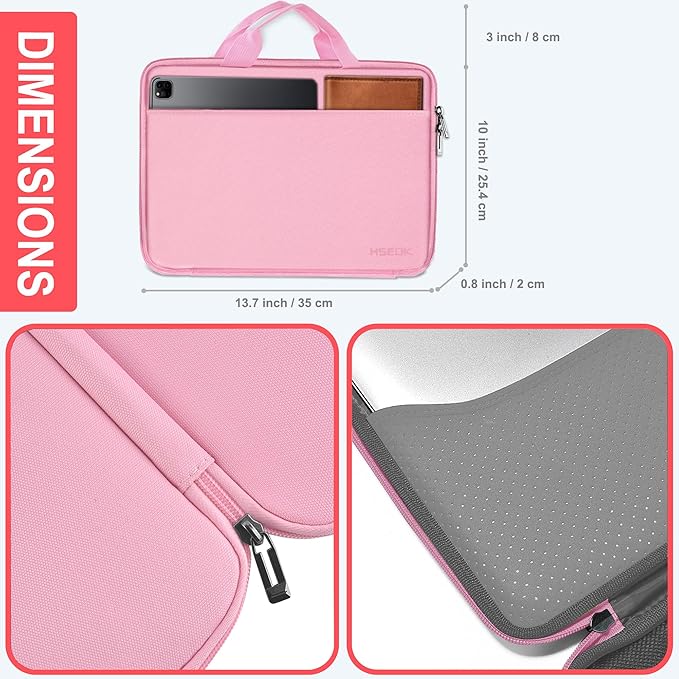 Hseok Laptop Case 13.3-14 inch Sleeve, TSA Computer Handbag Water-Resistant and Shockproof Bag Compatible with MacBook Pro/Neo 14", Mac Air/Pro 13.3" and 13"-14" Notebooks Chromebooks,Pink
