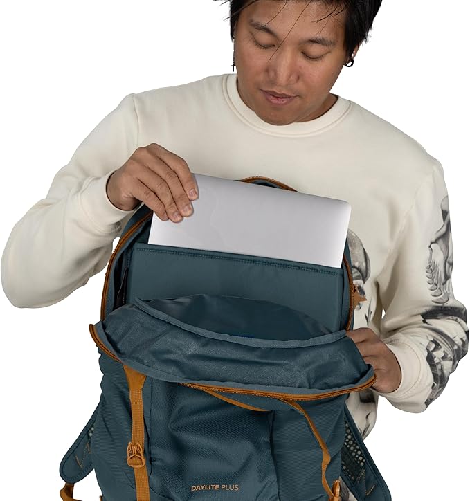 Osprey Daylite Plus Commuter Backpack - Everyday Pack with Laptop Sleeve, Bottle Pockets, and Extra Storage, Fuzzy Window Print/Torrent Blue