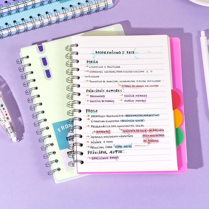 FLYING EAGLE 2 Pcs 5 Subject Notebook Wide Ruled, Small Spiral Notebook 5x7 for Work, 408 Pages Lined Journal with Removable Dividers, Small Notebooks for Work,Pink