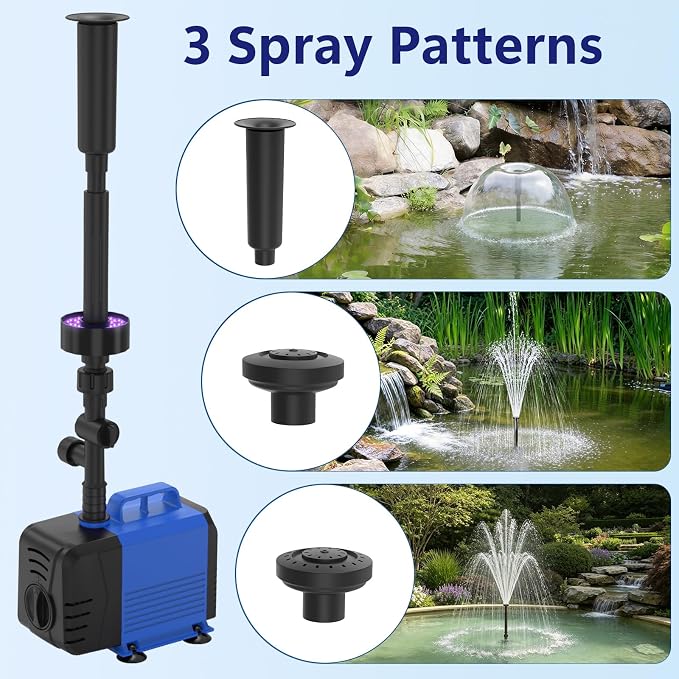 Pond Fountain Pump Kit, 880GPH Submersible Water Pump with Remote Control LED Lights, 3 Spray Patterns, Adjustable Flow, Quiet Operation, for Pond, Garden, Backyard Water Feature
