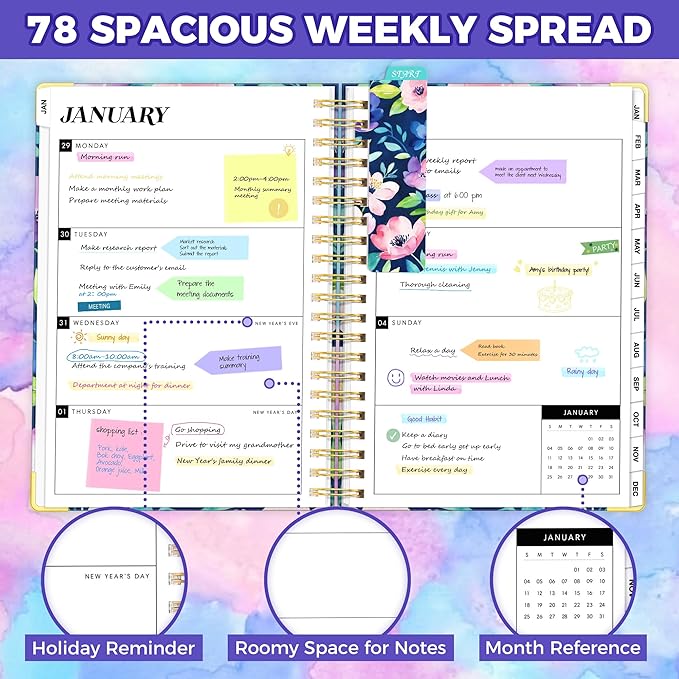 Planner 2026-2027, 18 Month Weekly and Monthly Planner, Jan. 2026 - Jun. 2027, 9" x 11.6" A4 Large Hardcover Calendar Planner with Page Tabs, Separator Page, Inner Pocket, Bookmark, Stickers, Sticky Note Set
