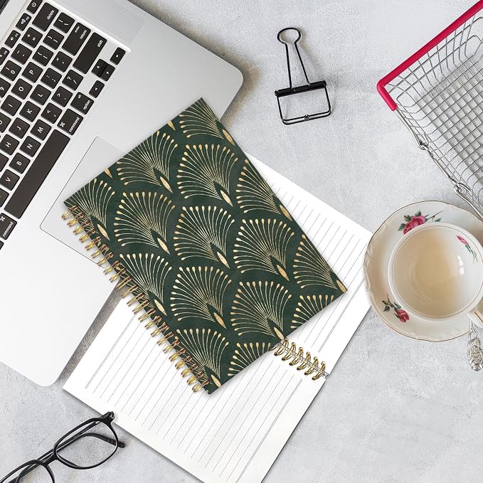 UTELKA Boho Green Notebook Dark Green Gold Journal, Vintage Gold Foil Spiral Journal Boho Notebook, Boho Gifts Notebook for Women Students Writers Artists 5.5x8.3