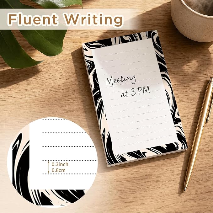 Lined Sticky Notes 4x6 in, 2 Pack Large Cute Notepads with Lines, Bright Post Memo Note Pads Big Rectangular Sticky Notes for Office Black White Curve Line