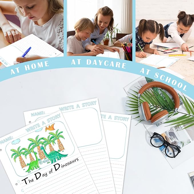 50 Sheets 8.5 x 11" Story Writing Paper for Kids Loose Leaf Draw and Write Paper 3/4" Long Rule Double-Sided K2 Write Story Handwriting Practice Paper Kindergarten Storybook Paper with Lines
