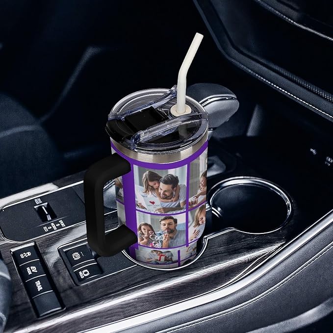 Personalized Tumbler Custom Vacuum Insulated Travel Mug Customizable Coffee Cup with Your Photos and Text Christmas Birthday Gift (18 Photos+Text)