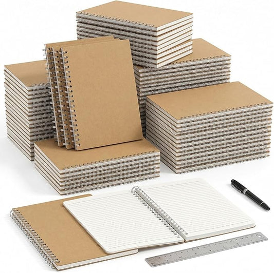 48 Packs Lined A5 Spiral Notebook, 8.3 x 5.5 In, Journals Bulk 120 Pages/60Sheets, Hardcover Spiral A5 Notebook Journal, Kraft Travel Notebooks Bulk for Work School Business Office (48 Packs, Kraft)