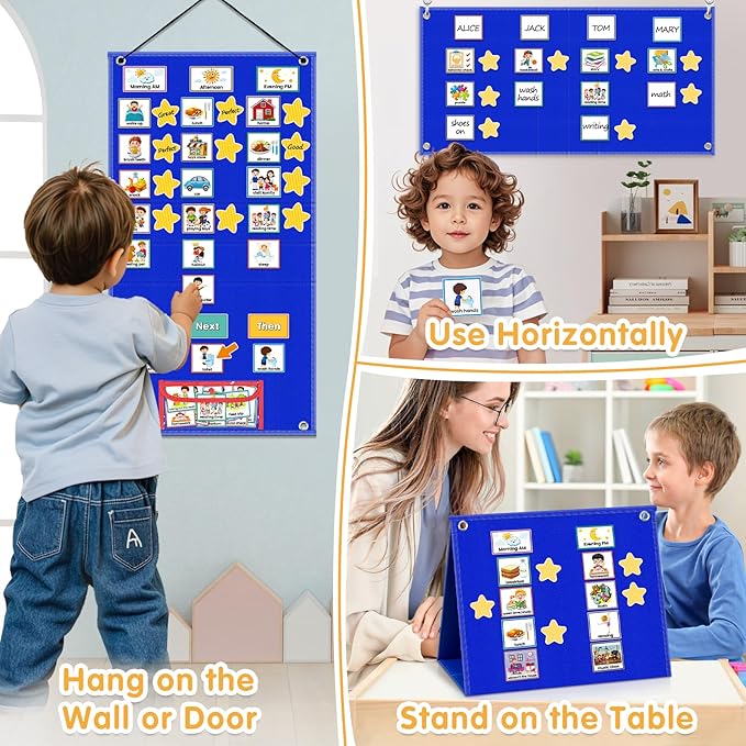 ALSLEA Large Visual Schedule for Kids with Autism Chore Chart for Kids Daily Routine Chart Autism Learning Materials Toddler Planning Board Visual Schedule for Classroom, Home with 124 Cards (Blue)