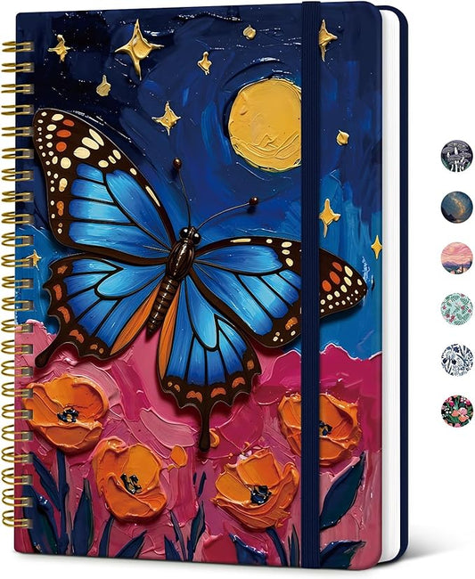 Taja Lined Spiral Journal Notebook for Women, Pretty College Ruled Notebook for Work & Note Taking, A5 Hardcover Journal for Writing, Cute Aesthetic 140 Pages, Lunar Flight
