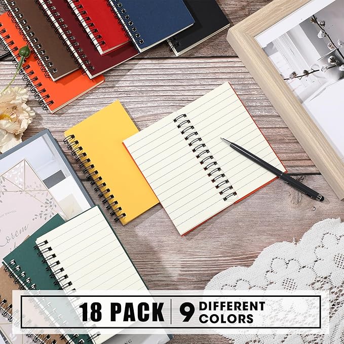 Jutom 18 Pcs Small Spiral Notebooks Memo Pads 3x5 Bulk Small Pocket Notebooks Mini Notepads with Lined Pages Mini Journals for Office School Work Supplies, 120 Pages (Multi Color)