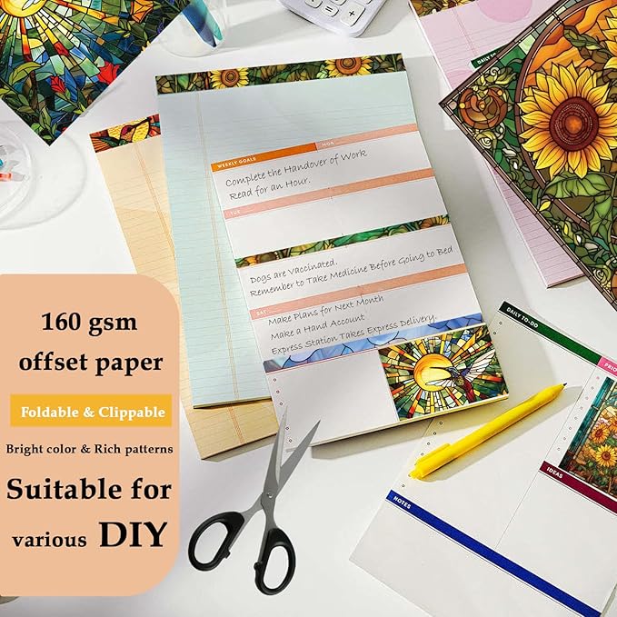 Scrapbook Paper,24 Sheets 6"x 6" Vintage Scrapbook Supplies,Single-Sided Pattern Decorative Cardstock Paper for Junk Journal,Card Making,DIY Album, Art Journaling,Decoupage Craft,Glass Sunflower