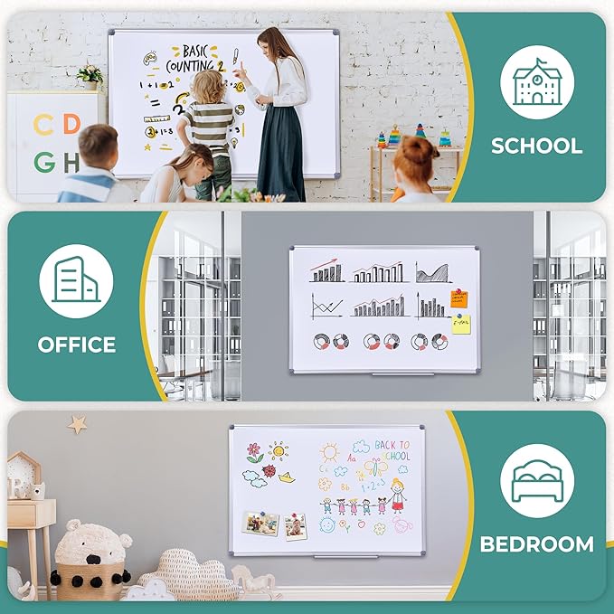 2 Pack 36" x 24" Magnetic Dry Erase Board with Removable Marker Tray| Commercial Quality Wall-Mounted Aluminum Message Presentation White Board for Kids, Students & Teachers