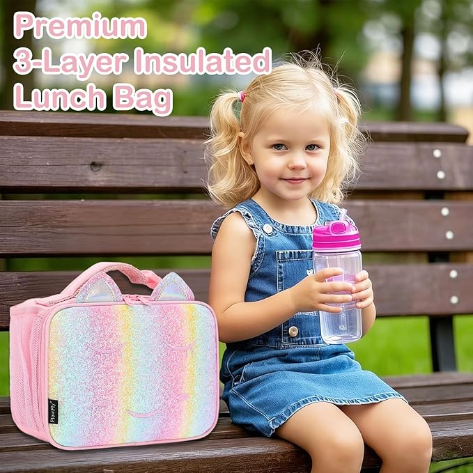 FlowFly Kids Lunch box Insulated Soft Bag Mini Cooler Back to School Thermal Meal Tote Kit for Girls, Boys, Smile